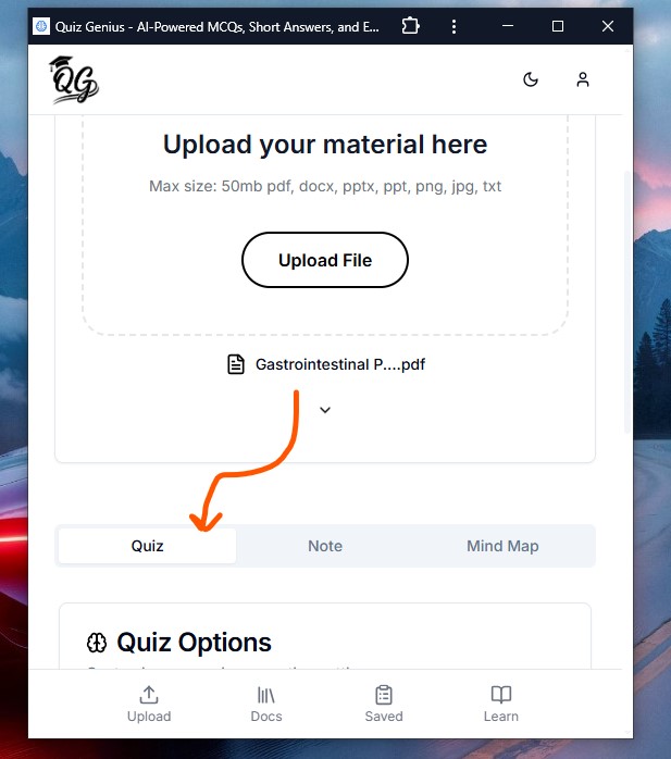Quiz Tab Selection